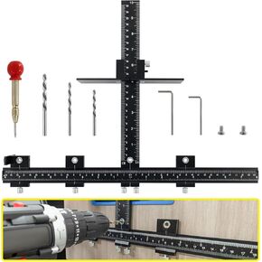 Cabinet Hardware Jig, Aluminum Cabinet Handle Jig for Handles Pulls Knobs, Cabinet Pull Jig with Automatic Center Punch, Hardware Jig for Door Drawer Woodworking