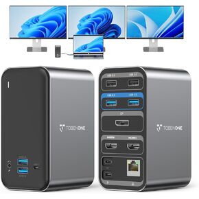TobenONE Docking Station 3 Monitors, Laptop Docking Station with Power Supply 100W, 2 HDMI, DisplayPort, 7 USB C/A Port, Ethernet, Audio, 87W Charging for Thunderbolt 4/3, USB4, USB-C Windows&ChromeOS