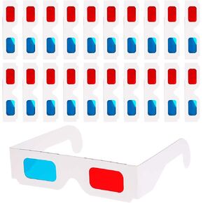 20 Pairs 3D Paper Glasses for Movies, Movie Glasses, 3D Glasses Red and Cyan Lens White Frame Anaglyph Glasses Cardboard for Movies, Folded in Protective Sleeve