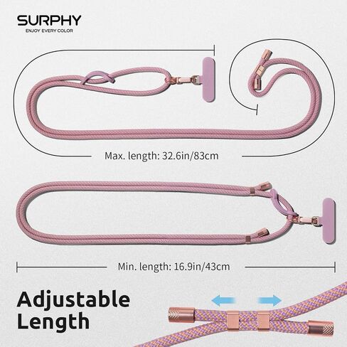 SURPHY Phone Lanyard Crossbody, Adjustable Cell Phone Lanyard with 2 Pack Phone Tether Tab, Two-Color Braided Phone Strap with Carabiner, Pink & Purple in Saudi Arabia