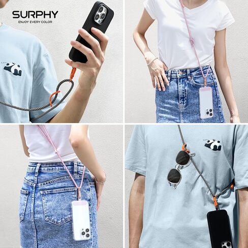 SURPHY Phone Lanyard Crossbody, Adjustable Cell Phone Lanyard with 2 Pack Phone Tether Tab, Two-Color Braided Phone Strap with Carabiner, Pink & Purple in Saudi Arabia