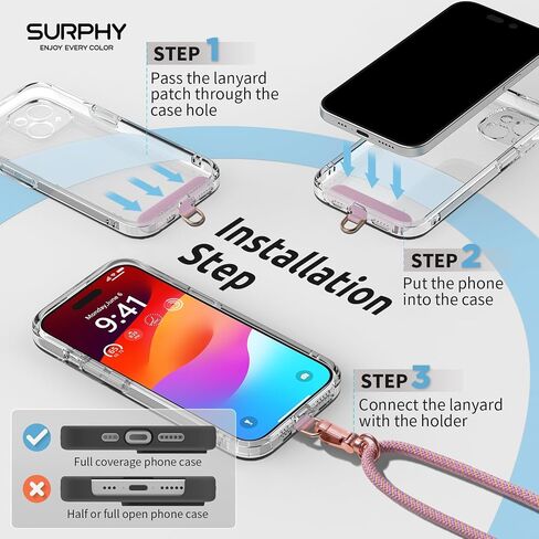 SURPHY Phone Lanyard Crossbody, Adjustable Cell Phone Lanyard with 2 Pack Phone Tether Tab, Two-Color Braided Phone Strap with Carabiner, Pink & Purple in Saudi Arabia