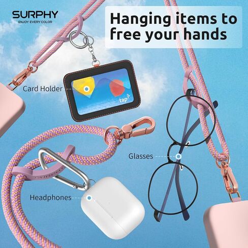 SURPHY Phone Lanyard Crossbody, Adjustable Cell Phone Lanyard with 2 Pack Phone Tether Tab, Two-Color Braided Phone Strap with Carabiner, Pink & Purple in Saudi Arabia