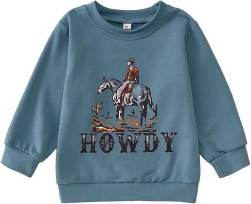 Toddler Boy Howdy Sweatshirt Cowboy Western Graphic Long Sleeve T-Shirt Kids Vintage Rodeo Lightweight Pullover Tops in Saudi Arabia