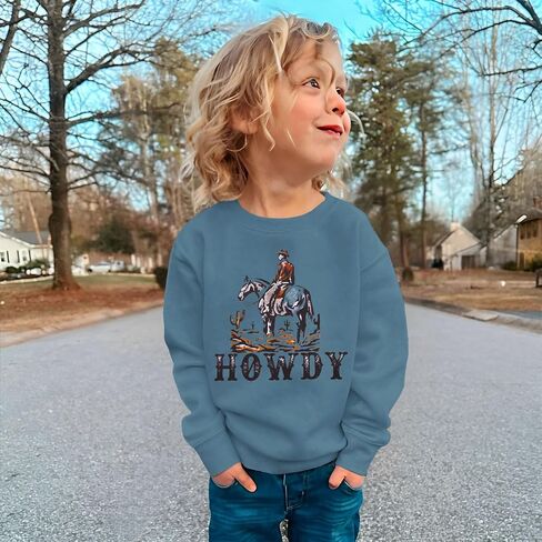 Toddler Boy Howdy Sweatshirt Cowboy Western Graphic Long Sleeve T-Shirt Kids Vintage Rodeo Lightweight Pullover Tops in Saudi Arabia