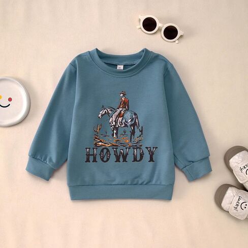 Toddler Boy Howdy Sweatshirt Cowboy Western Graphic Long Sleeve T-Shirt Kids Vintage Rodeo Lightweight Pullover Tops in Saudi Arabia