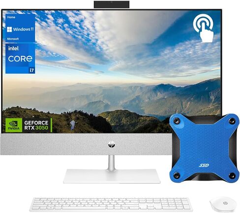كمبيوتر مكتبي الكل في واحد HP Pavilion مقاس 27 بوصة i7 RTX 3050، شاشة لمس FHD مقاس 27 بوصة، Intel i7-13700T، GeForce RTX 3050، ذاكرة الوصول العشوائي 64 جيجابايت، 2 تيرابايت SSD، Wi-Fi 6، Windows 11 Home، أبيض مع 512 حزمة SSD خارجية in Saudi Arabia