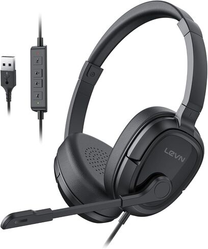 LEVN Headset with Mic, Headset with Microphone for PC, Wired Headphones with Mic,USB Headset with Noise Cancelling Microphone for Work from Home/Office/Call Center/Online Class/Teams Zoom Meetings in Kuwait