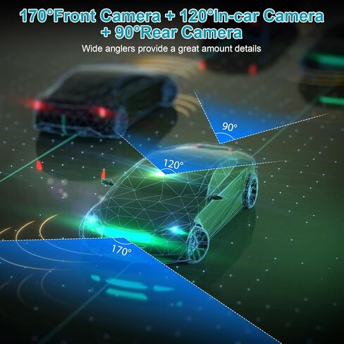 كاميرا داش كام أمامية وخلفية، 1080 بيكسل فل اتش دي واي فاي لداشات السيارات مع التطبيق، كاميرا داش ثلاثية الاتجاهات مع رؤية ليلية، WDR، زاوية واسعة 170 درجة، تسجيل حلقي، كشف الحركة، دعم 128 جيجابايت كحد أقصى in Kuwait