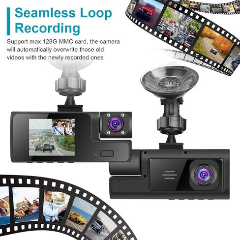 كاميرا داش كام أمامية وخلفية، 1080 بيكسل فل اتش دي واي فاي لداشات السيارات مع التطبيق، كاميرا داش ثلاثية الاتجاهات مع رؤية ليلية، WDR، زاوية واسعة 170 درجة، تسجيل حلقي، كشف الحركة، دعم 128 جيجابايت كحد أقصى in Kuwait
