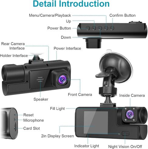 كاميرا داش كام أمامية وخلفية، 1080 بيكسل فل اتش دي واي فاي لداشات السيارات مع التطبيق، كاميرا داش ثلاثية الاتجاهات مع رؤية ليلية، WDR، زاوية واسعة 170 درجة، تسجيل حلقي، كشف الحركة، دعم 128 جيجابايت كحد أقصى in Kuwait