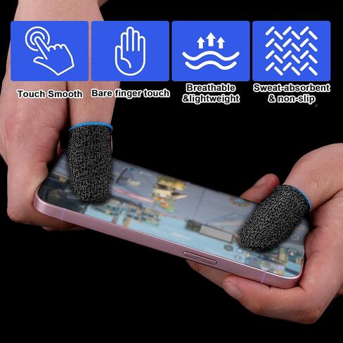 24Pcs Mobile Phone Gaming Finger Sleeves Thumb Sleeves for All Touchscreen Devices Silver Fiber Finger Protector Anti-Sweat Breathable Seamless Touchscreen Finger Cover for Phone Game in Saudi Arabia