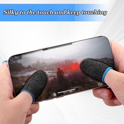 24Pcs Mobile Phone Gaming Finger Sleeves Thumb Sleeves for All Touchscreen Devices Silver Fiber Finger Protector Anti-Sweat Breathable Seamless Touchscreen Finger Cover for Phone Game in Saudi Arabia