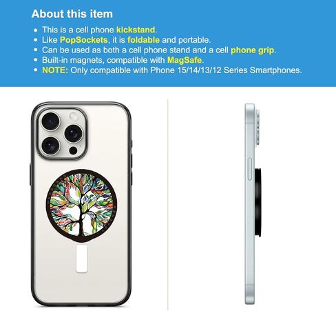 Foldable Phone Stand Holder and Phone Grip - Magnetic Grip Stand Compatible with Mag Safe - Kickstand for iPhone 15/14/13/12/11/Xs/x/8/7 Series,Samsung Galaxy,Google Pixel,Android - Smiley in Saudi Arabia
