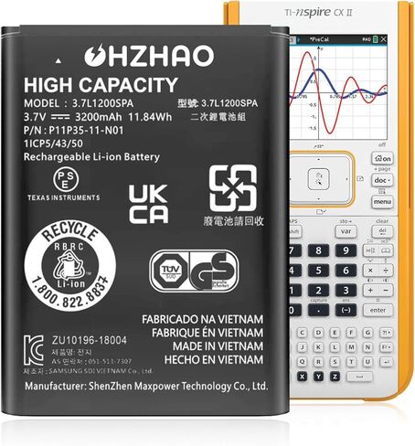بطارية بديلة TI 84 Plus CE بقدرة 3200 مللي أمبير في الساعة، [𝟮𝟬𝟮𝟰 𝗡𝗲𝘄 𝗨𝗽𝗴𝗿𝗮𝗱𝗲𝗱] بطارية 3.7 فولت لبطارية Texas Instruments TI-84 Plus CE - الجزء رقم 3.7L1200SPA، P11P35-11- N01 in Kuwait