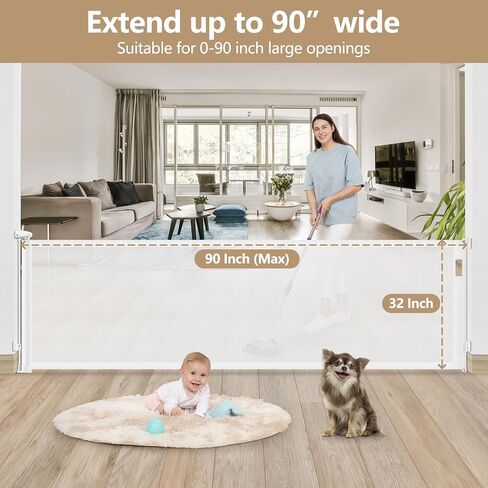 Retractable Baby Gate 65" Dog Gate Mesh Safety Pet Gate Indoor Outdoor Child Safety Baby Gates for Stairs, Doorways, Hallways in Saudi Arabia