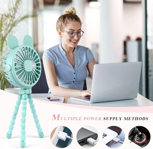 Stroller Fan Mini Handheld Octopus Fan Baby Fan with Flexible Tripod Wrapped on Stroller, Car Seat, Student Bed, Bike USB Rechargeable Fan, Desk Fan for Office and Baby Room or Outdoor in Saudi Arabia