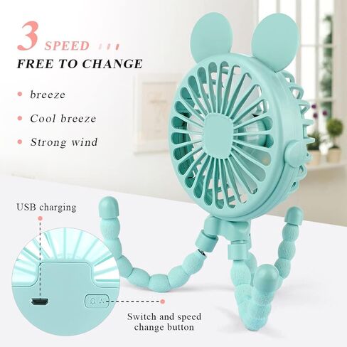 Stroller Fan Mini Handheld Octopus Fan Baby Fan with Flexible Tripod Wrapped on Stroller, Car Seat, Student Bed, Bike USB Rechargeable Fan, Desk Fan for Office and Baby Room or Outdoor in Saudi Arabia
