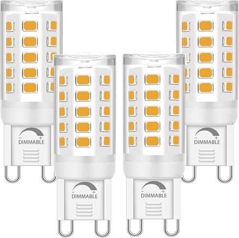 لمبة G9 LED قابلة للتعتيم، بدون وميض 2700K أبيض دافئ ناعم T4 صغير G9 LED قاعدة ثنائية الدبوس، 4 وات (40 وات لمبات استبدال الهالوجين)، زاوية شعاع 360 درجة، مصابيح إضاءة ثريا للإضاءة المنزلية، 4 عبوات in Kuwait
