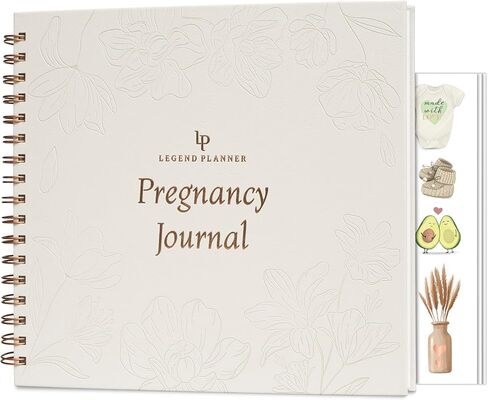 مجلة الحمل الأسطورية وكتاب الذاكرة - مجلة تذكارية لتوثيق ذكريات الحمل والأمهات لأول مرة - مخطط الطفل لتتبع الحمل - غلاف فني، 11.2 بوصة × 9.3 بوصة (أبيض) in Kuwait