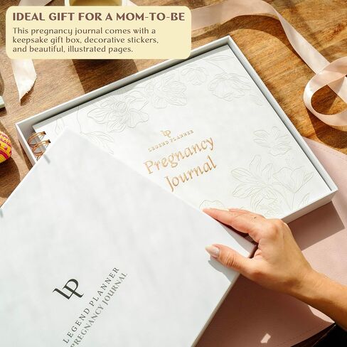 مجلة الحمل الأسطورية وكتاب الذاكرة - مجلة تذكارية لتوثيق ذكريات الحمل والأمهات لأول مرة - مخطط الطفل لتتبع الحمل - غلاف فني، 11.2 بوصة × 9.3 بوصة (أبيض) in Kuwait