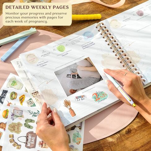 مجلة الحمل الأسطورية وكتاب الذاكرة - مجلة تذكارية لتوثيق ذكريات الحمل والأمهات لأول مرة - مخطط الطفل لتتبع الحمل - غلاف فني، 11.2 بوصة × 9.3 بوصة (أبيض) in Kuwait