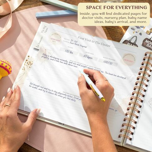 مجلة الحمل الأسطورية وكتاب الذاكرة - مجلة تذكارية لتوثيق ذكريات الحمل والأمهات لأول مرة - مخطط الطفل لتتبع الحمل - غلاف فني، 11.2 بوصة × 9.3 بوصة (أبيض) in Kuwait