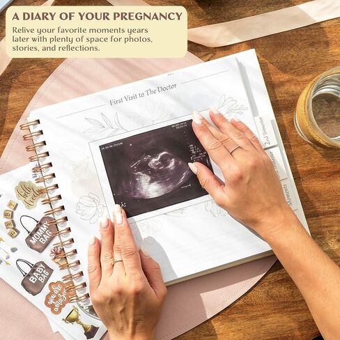 مجلة الحمل الأسطورية وكتاب الذاكرة - مجلة تذكارية لتوثيق ذكريات الحمل والأمهات لأول مرة - مخطط الطفل لتتبع الحمل - غلاف فني، 11.2 بوصة × 9.3 بوصة (أبيض) in Kuwait