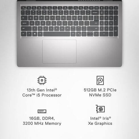 لاب توب ديل انسبايرون 3530 - شاشة 15.6 بوصة فل اتش دي 120 هرتز، معالج انتل كور i5-1334U، ذاكرة الوصول العشوائي DDR4 16 جيجا، 512 جيجا اس اس دي، رسومات انتل ايريس Xe، ويندوز 11 هوم، خدمات الترحيل - فضي بلاتيني (ألومنيوم) in Saudi Arabia