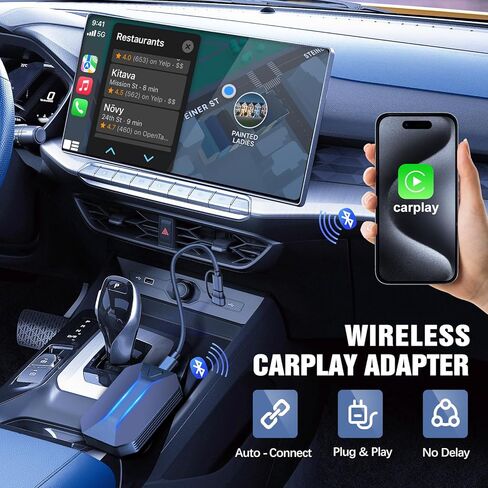 محول Carplay اللاسلكي لـ Apple Carplay محول لاسلكي تحويل سلكي إلى توصيل وتشغيل لاسلكي اتصال تلقائي سريع وسهل الاستخدام مناسب لسيارات Carplay السلكية في المصنع ولهاتف iPhone iOS 10+ in Kuwait