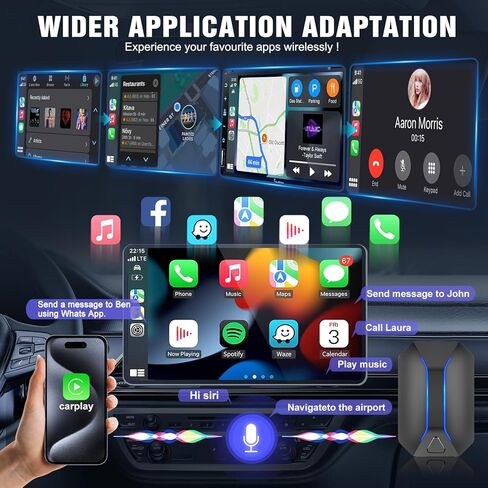 محول Carplay اللاسلكي لـ Apple Carplay محول لاسلكي تحويل سلكي إلى توصيل وتشغيل لاسلكي اتصال تلقائي سريع وسهل الاستخدام مناسب لسيارات Carplay السلكية في المصنع ولهاتف iPhone iOS 10+ in Kuwait