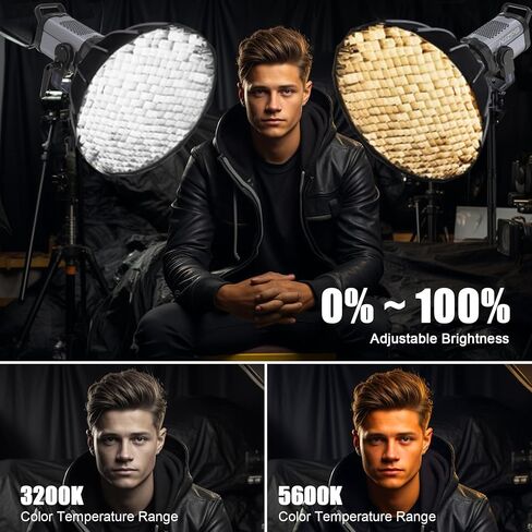 JYJZPB 100W COB LED ضوء فيديو مع جهاز تحكم عن بعد، جميع المعادن ثنائية اللون COB إضاءة إخراج مستمرة مع 30000Lux/1m 3200K-5600K CRI/TLCI97+ 12 تأثيرًا لتسجيل الفيديو in Kuwait