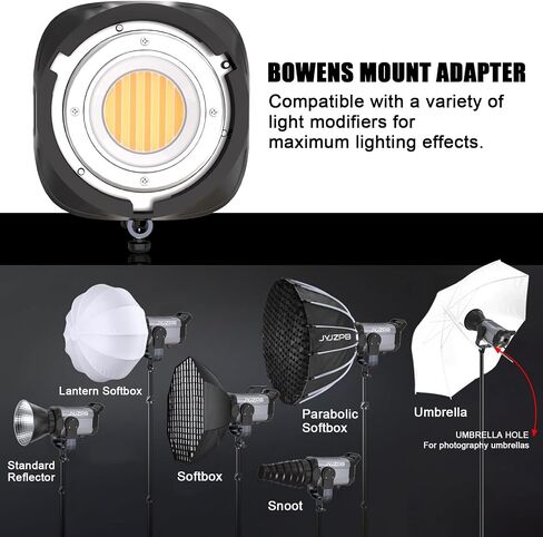 JYJZPB 100W COB LED ضوء فيديو مع جهاز تحكم عن بعد، جميع المعادن ثنائية اللون COB إضاءة إخراج مستمرة مع 30000Lux/1m 3200K-5600K CRI/TLCI97+ 12 تأثيرًا لتسجيل الفيديو in Kuwait