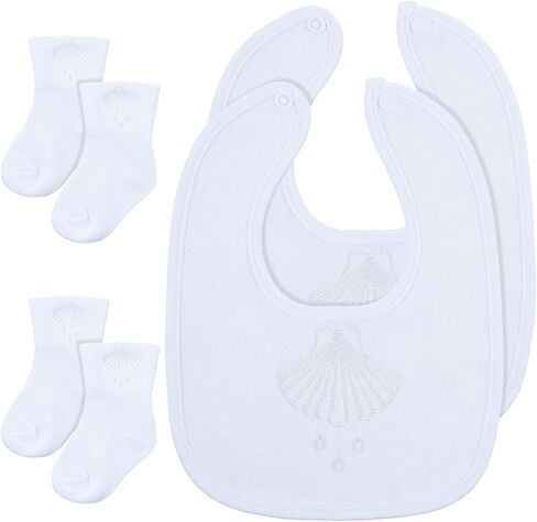 مجموعة Jiuguva 4 قطع من مريلة المعمودية والجوارب ملابس التعميد للأولاد مريلة وجوارب بيضاء مطرزة للمعمودية للأطفال الأولاد in Kuwait