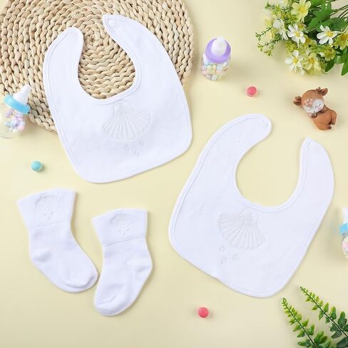 مجموعة Jiuguva 4 قطع من مريلة المعمودية والجوارب ملابس التعميد للأولاد مريلة وجوارب بيضاء مطرزة للمعمودية للأطفال الأولاد in Kuwait