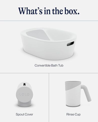 Lalo Bathtime Starter Kit - Modern Baby Bathtub, Rinse Cup & Spout Cover Bundle, Safe & Clean Design for Newborns, Minimalist Design, Easy to Clean, 25.3 x 18 x 7.7 in, 10 lb - Coconut in Saudi Arabia