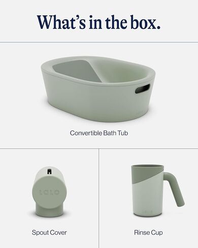 Lalo Bathtime Starter Kit - Modern Baby Bathtub, Rinse Cup & Spout Cover Bundle, Safe & Clean Design for Newborns, Minimalist Design, Easy to Clean, 25.3 x 18 x 7.7 in, 10 lb - Coconut in Saudi Arabia