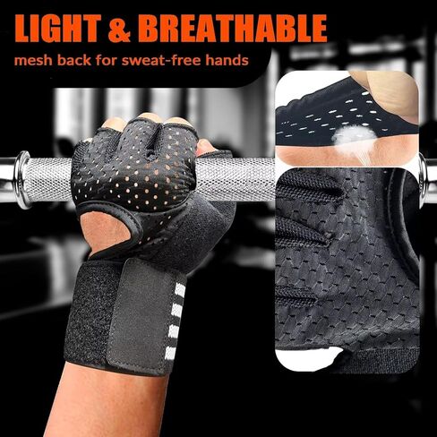 Workout Gloves with Wrist Support & Palm Damping, for Palm and Wrist Protection During Weight Lifting, Pull-Ups and Strength Training in The Gym, Suitable for Men and Women in Kuwait