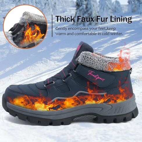 Qiucdzi Womens Winter Snow Boots Warm Fur Lined Anti-Slip Ankle Booties Walking Shoes Non-Slip Outdoor Trekking Shoes in Kuwait