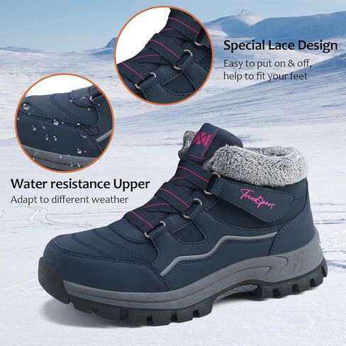 Qiucdzi Womens Winter Snow Boots Warm Fur Lined Anti-Slip Ankle Booties Walking Shoes Non-Slip Outdoor Trekking Shoes in Kuwait