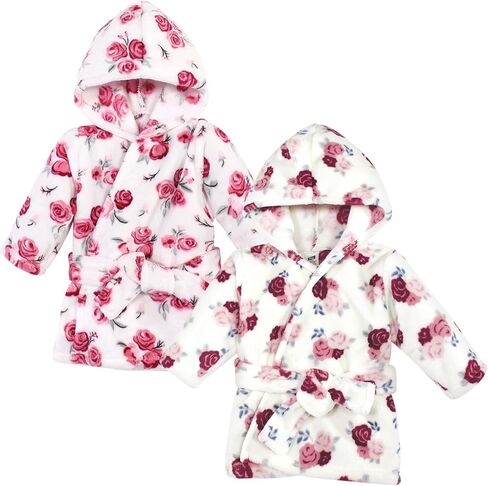 Hudson Baby Unisex Baby 2Pc Plush Animal Face Bathrobe, Pink Floral Rose, 0-9 Months in Kuwait