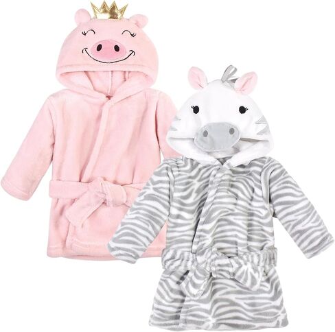Hudson Baby Unisex Baby 2Pc Plush Animal Face Bathrobe, Pink Floral Rose, 0-9 Months in Kuwait