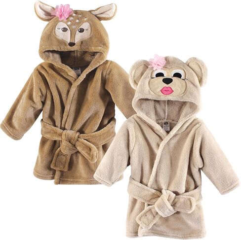 Hudson Baby Unisex Baby 2Pc Plush Animal Face Bathrobe, Pink Floral Rose, 0-9 Months in Kuwait