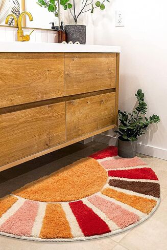 Boho Bathroom Rugs Half Circle Bath Mat Cute Bohemian Bath Rug for Bedroom Small Carpet Home Decor Non-Slip Semi Round Shower Rug Funny Washable Indoor Floor Door Mat Sun Retro 16x30inch in Saudi Arabia