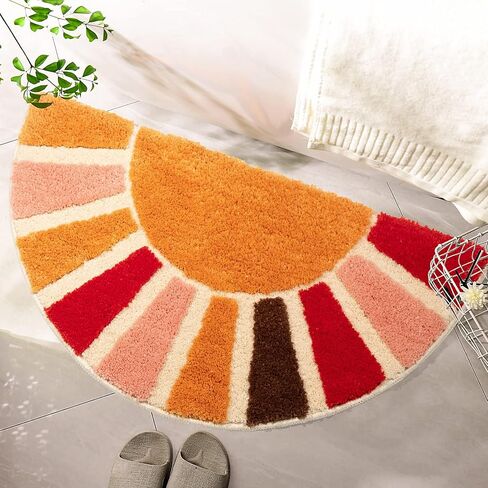 Boho Bathroom Rugs Half Circle Bath Mat Cute Bohemian Bath Rug for Bedroom Small Carpet Home Decor Non-Slip Semi Round Shower Rug Funny Washable Indoor Floor Door Mat Sun Retro 16x30inch in Saudi Arabia