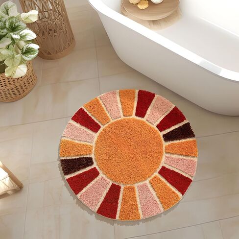 Boho Bathroom Rugs Half Circle Bath Mat Cute Bohemian Bath Rug for Bedroom Small Carpet Home Decor Non-Slip Semi Round Shower Rug Funny Washable Indoor Floor Door Mat Sun Retro 16x30inch in Saudi Arabia