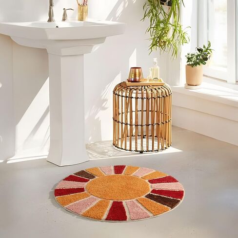 Boho Bathroom Rugs Half Circle Bath Mat Cute Bohemian Bath Rug for Bedroom Small Carpet Home Decor Non-Slip Semi Round Shower Rug Funny Washable Indoor Floor Door Mat Sun Retro 16x30inch in Saudi Arabia