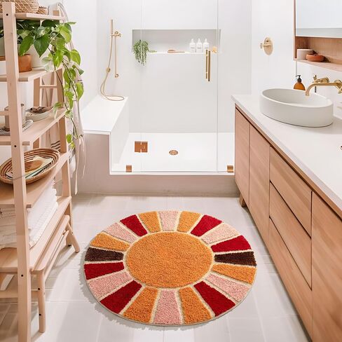 Boho Bathroom Rugs Half Circle Bath Mat Cute Bohemian Bath Rug for Bedroom Small Carpet Home Decor Non-Slip Semi Round Shower Rug Funny Washable Indoor Floor Door Mat Sun Retro 16x30inch in Saudi Arabia