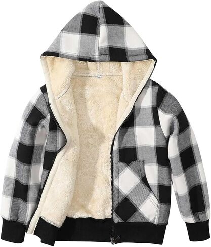 YKR Unisex Boys Girls Sherpa Fleece Lined Hoodie Zip Up Jacket Kids Winter Warm Outwear Sweatshirts in Saudi Arabia