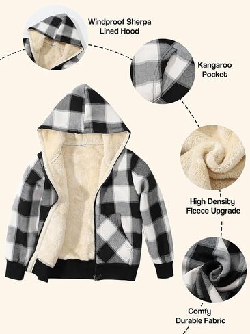 YKR Unisex Boys Girls Sherpa Fleece Lined Hoodie Zip Up Jacket Kids Winter Warm Outwear Sweatshirts in Saudi Arabia